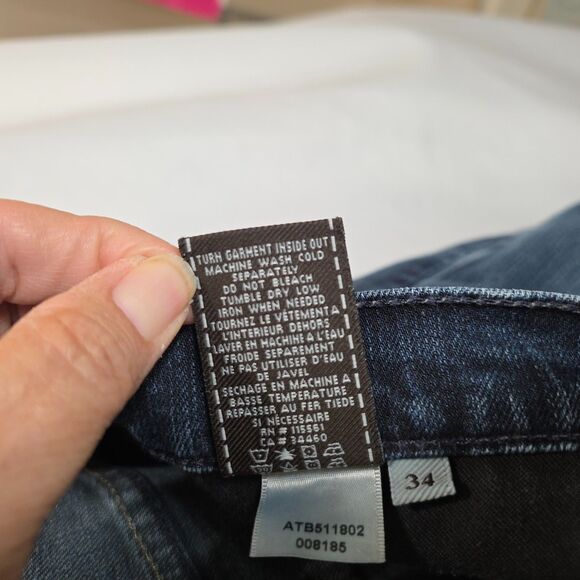 7 For All Mankind Men’s 36x31 Slimmy Blue Jeans Dark Wash Stretch Distressed - Picture 7 of 12